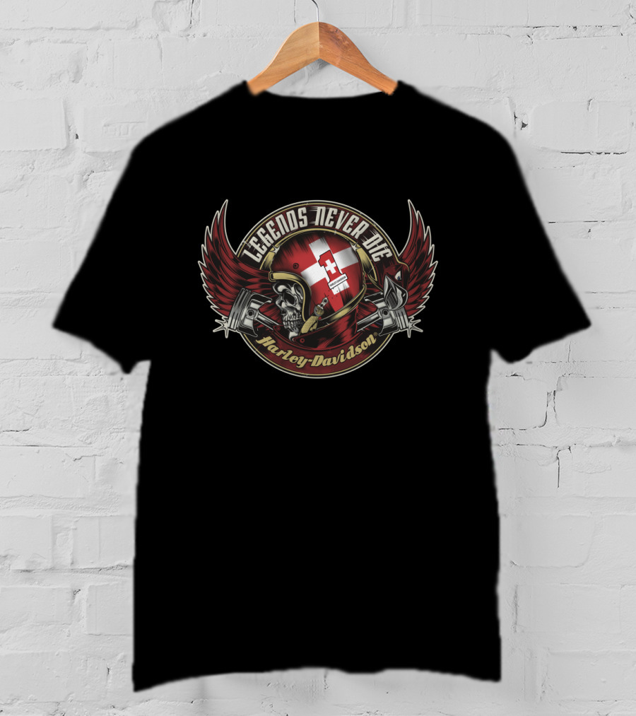 Legends Never Die Switzerland Flag Harley Davidson Skull T-Shirt