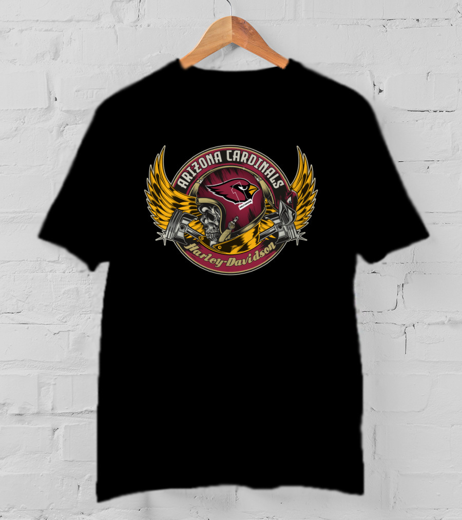 Arizona Cardinals Harley Davidson Skull Helmet Wings T-Shirt