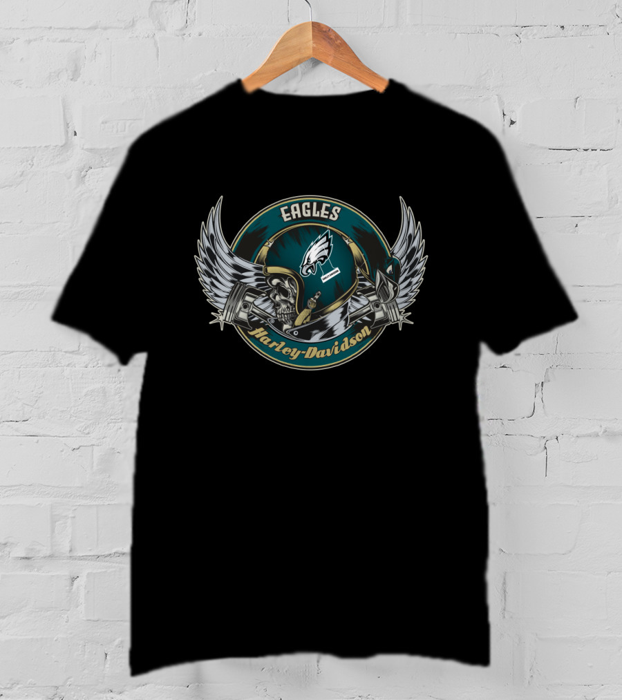 Eagles Harley Davidson Philadelphia Skull Helmet T-Shirt