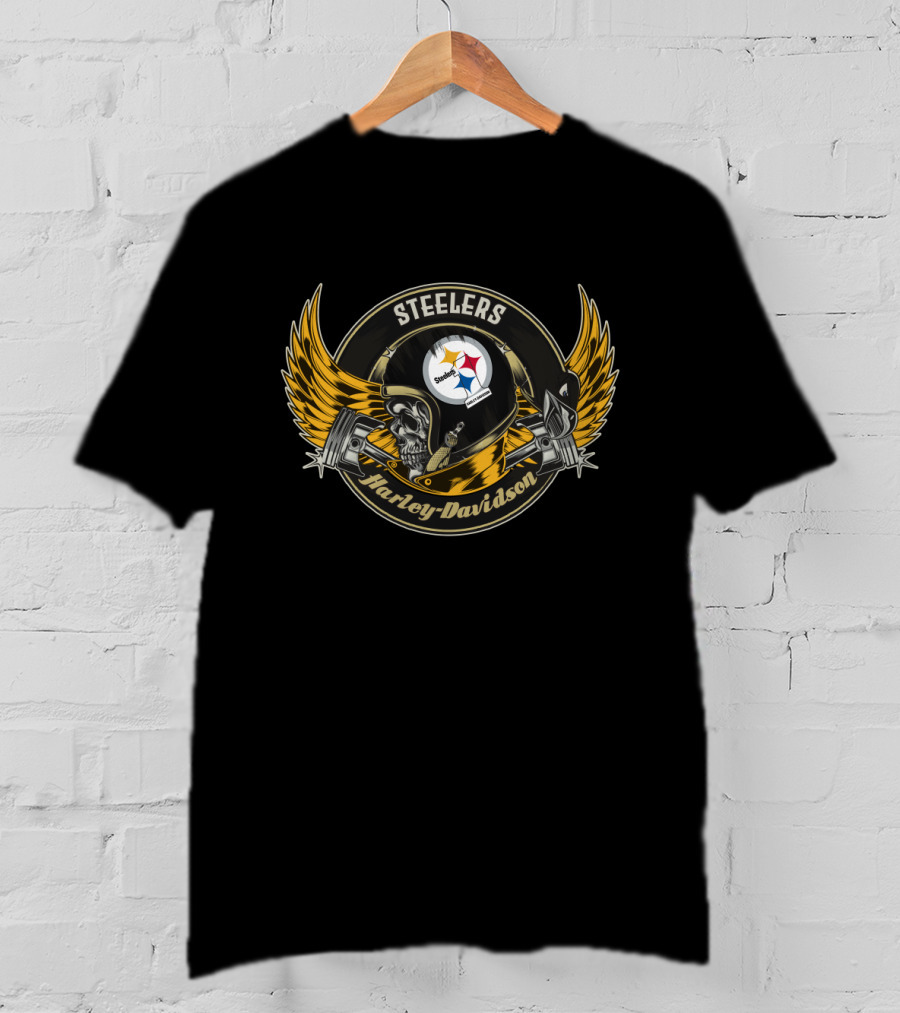 Steelers Harley Davidson Skull Helmet Wings T-Shirt