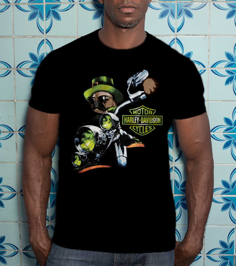 Motor Harley Davidson Cycles Patrick Day Pug On Motorcycle T-Shirt