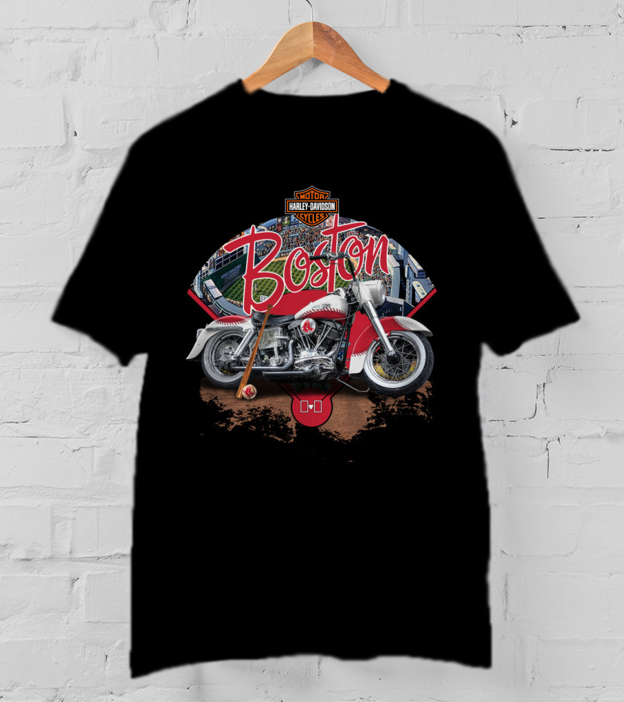 Boston Red Sox Harley Davidson Motorcycle Fenway Park Baseball T-Shirt