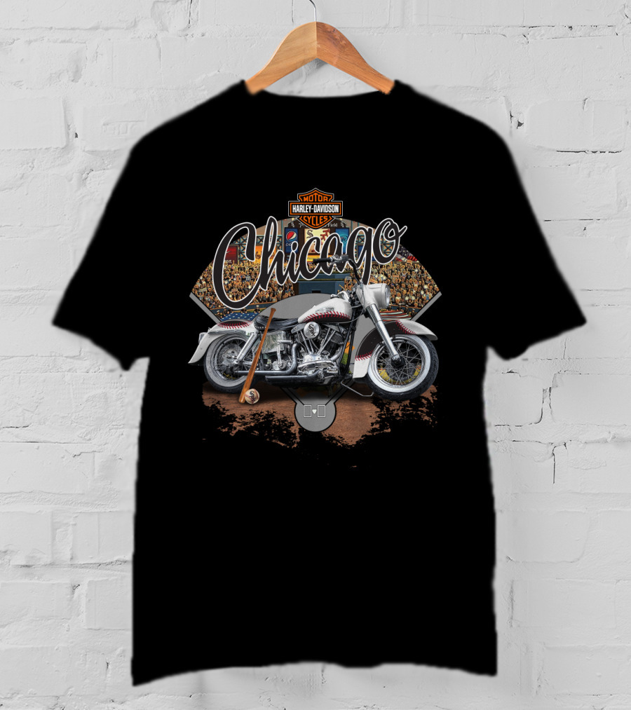 Chicago White Sox Harley Davidson Motorcycle Baseball Fan Scene T-Shirt