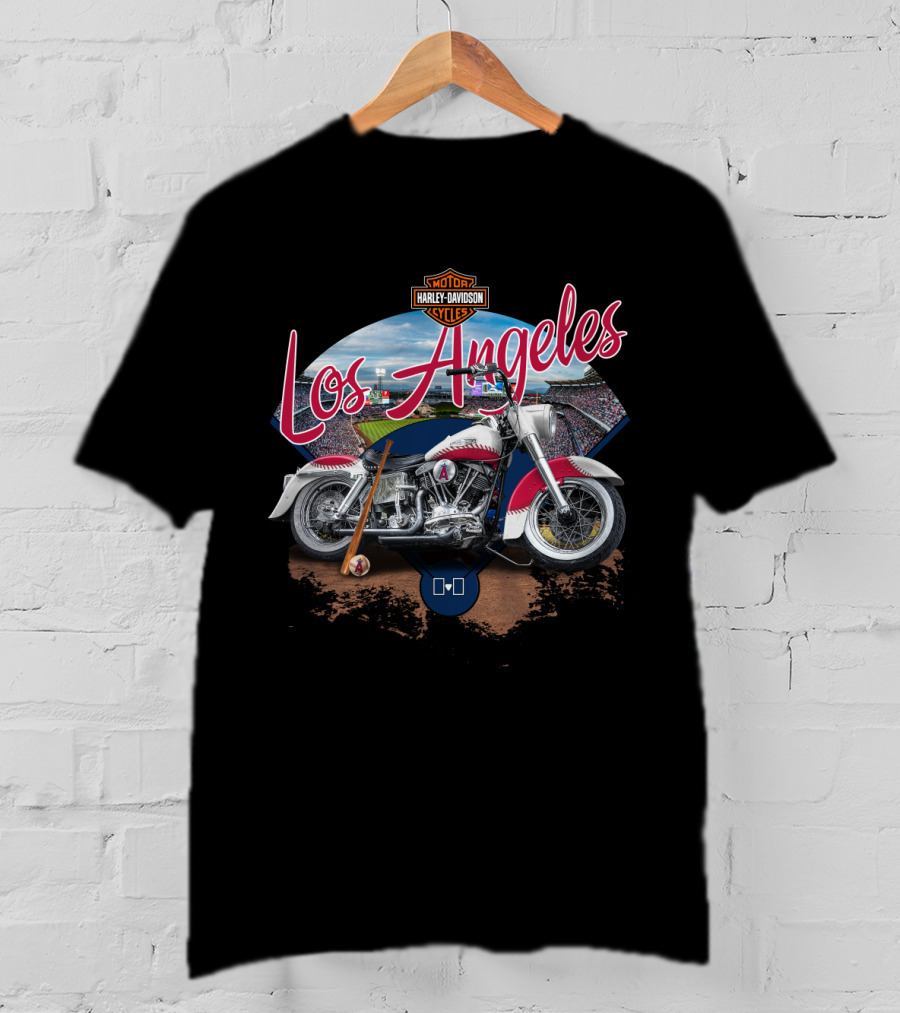 Los Angeles Angels Harley Davidson Motorcycle Stadium Scene T-Shirt