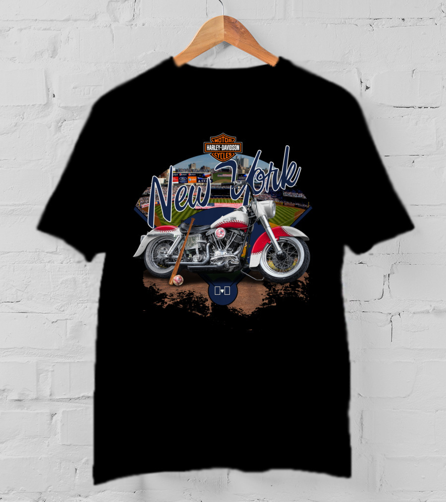 New York Yankees Harley Davidson Motorcycle Stadium Scene T-Shirt