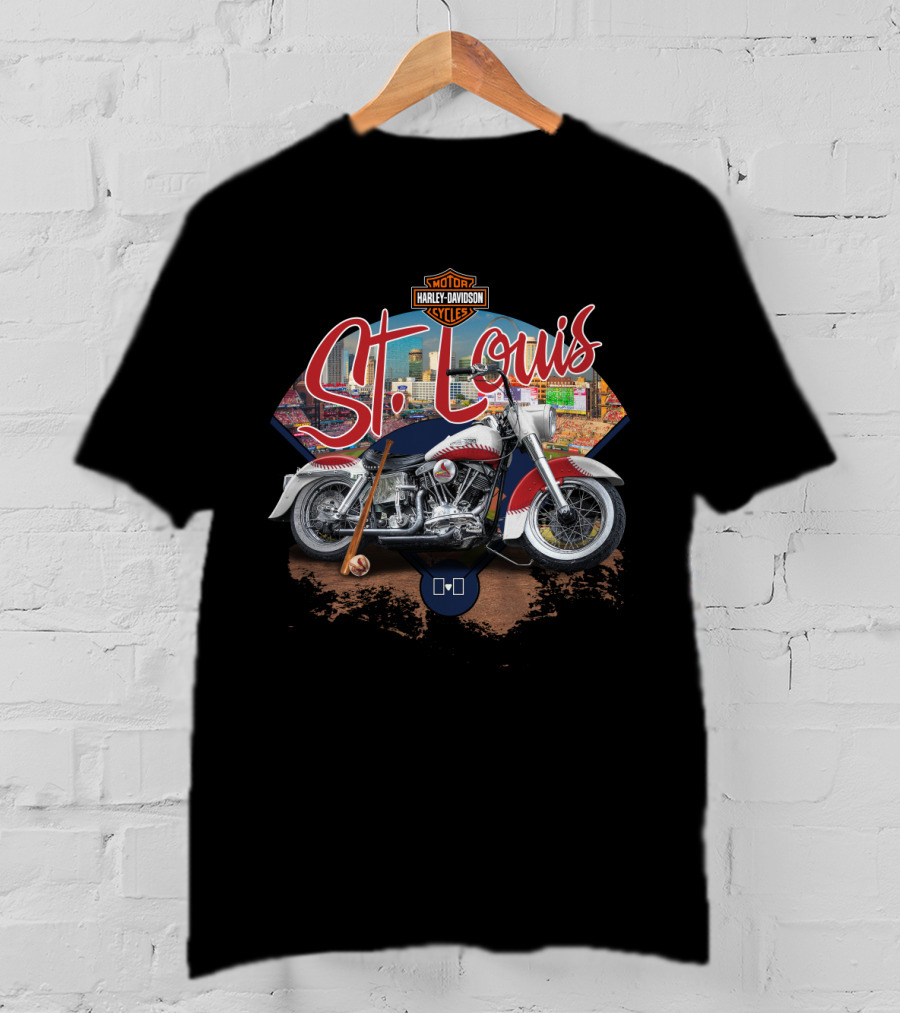 St Louis Cardinals Harley Davidson Motorcycle Skyline T-Shirt