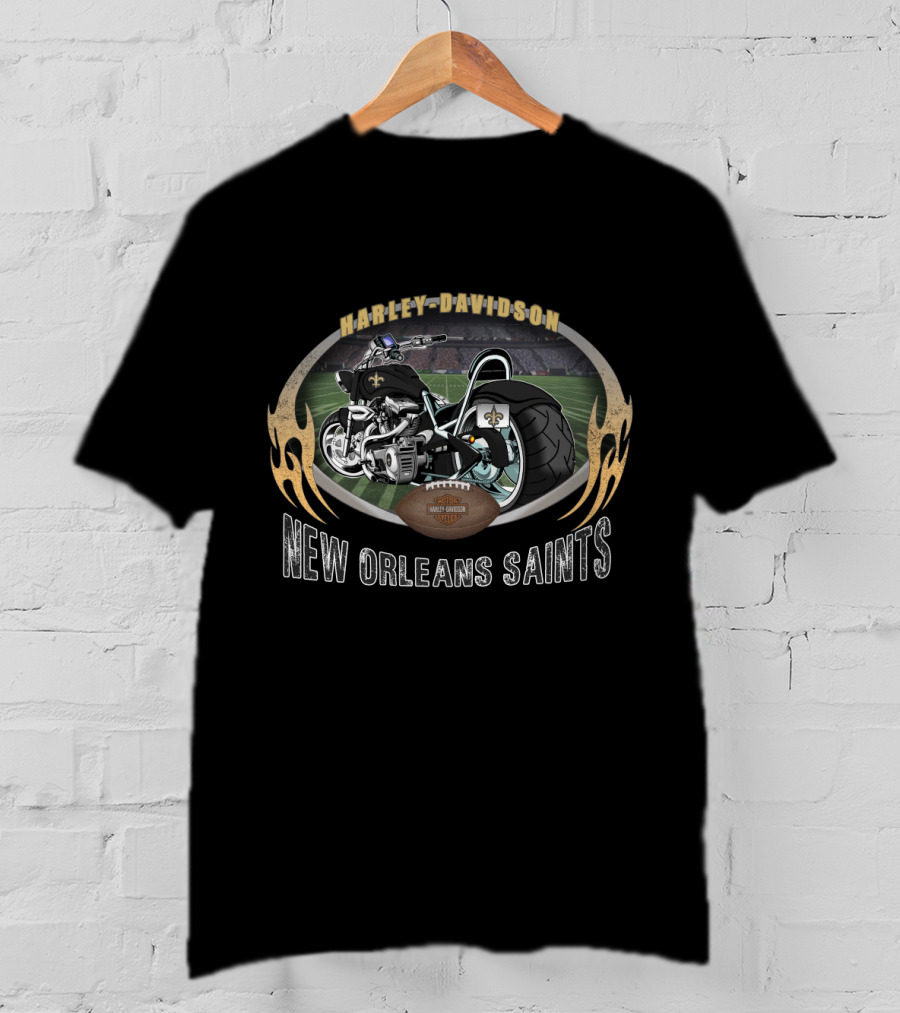 Harley Davidson New Orleans Saints Motorcycle Nfl Football T-Shirt