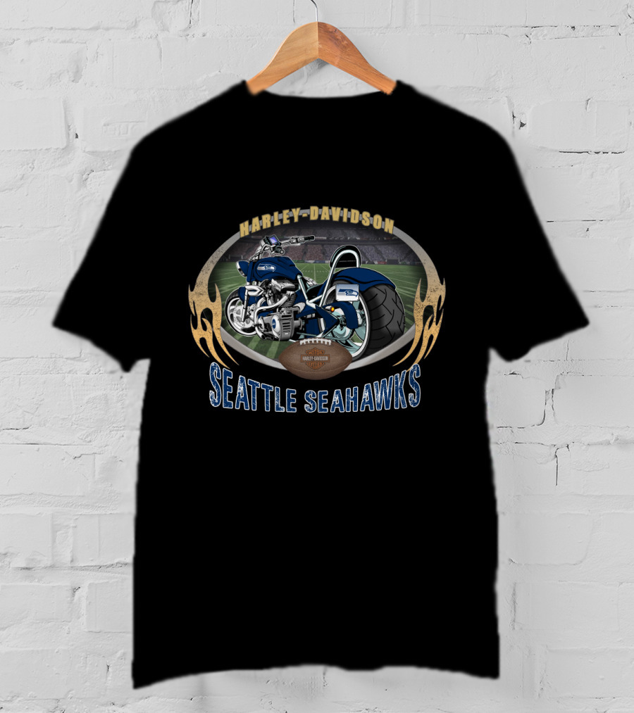 Harley Davidson Seattle Seahawks Motorcycle Nfl Football Stadium T-Shirt