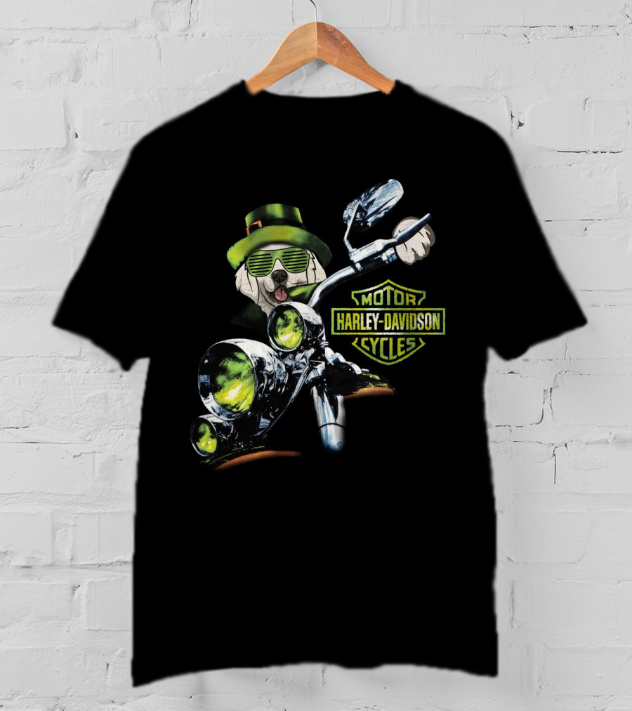 Golden Retriever Harley Davidson Motorcycles St. Patrick's Day Theme T-Shirt