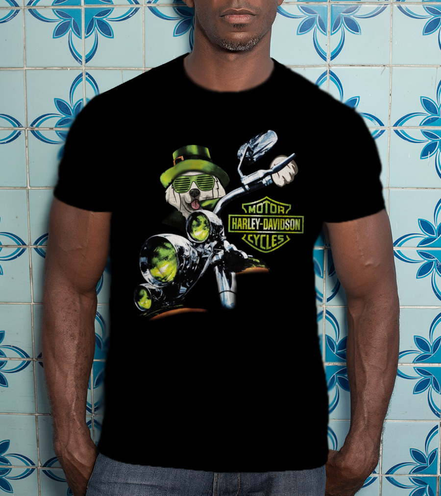 Golden Retriever Harley Davidson Motorcycles St. Patrick's Day Theme T-Shirt