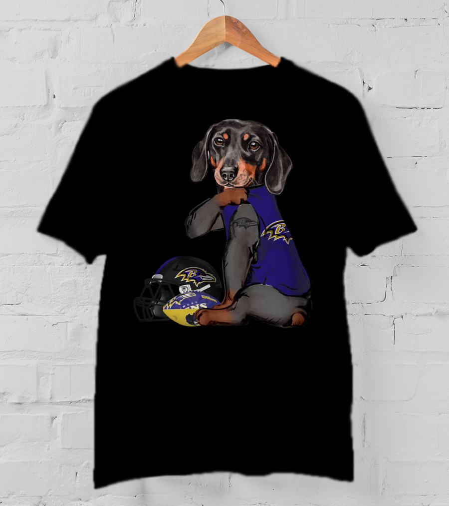 Baltimore Ravens Dachshund Wearing Team Jersey With Football Helmet T-Shirt