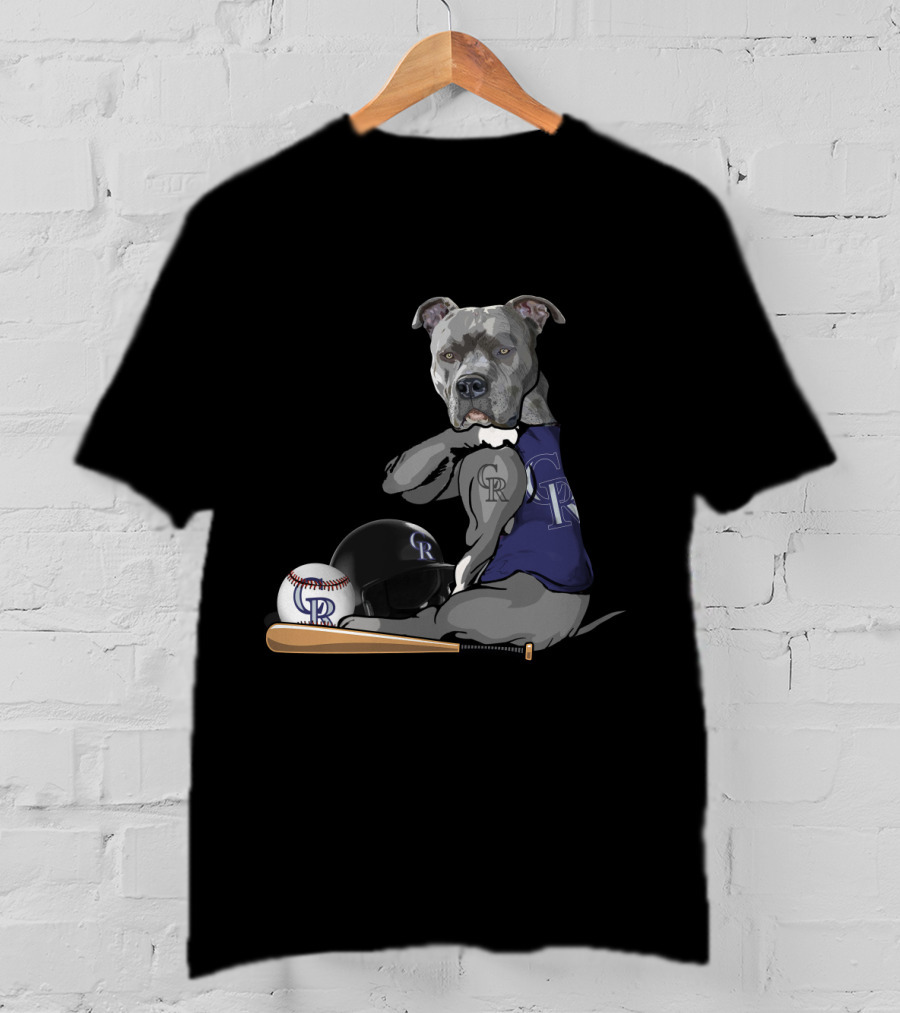 Colorado Rockies Pit Bull Baseball Bat And Helmet T-Shirt