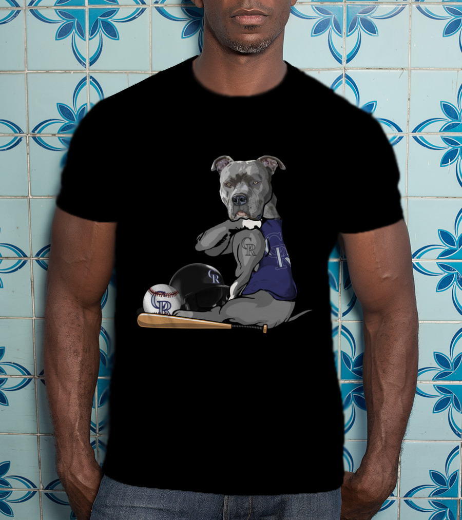 Colorado Rockies Pit Bull Baseball Bat And Helmet T-Shirt