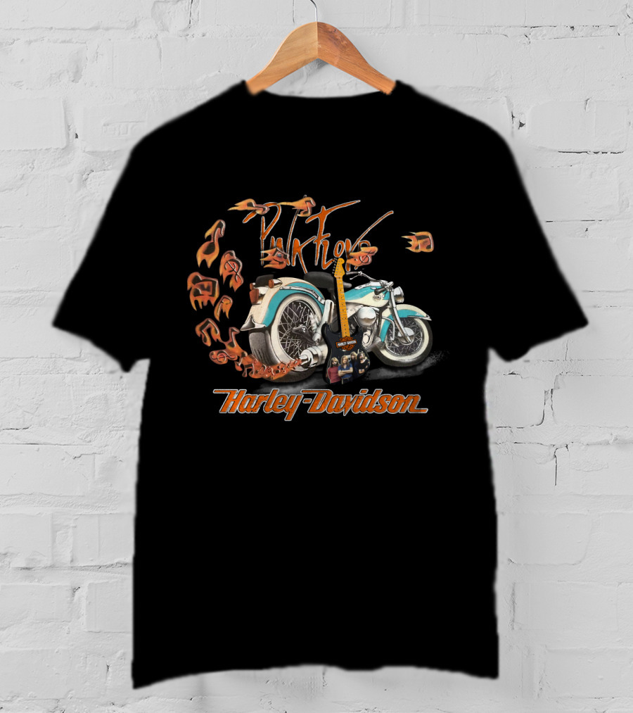 Pink Floyd Harley Davidson Motorcycle With Guitar And Musical Notes T-Shirt