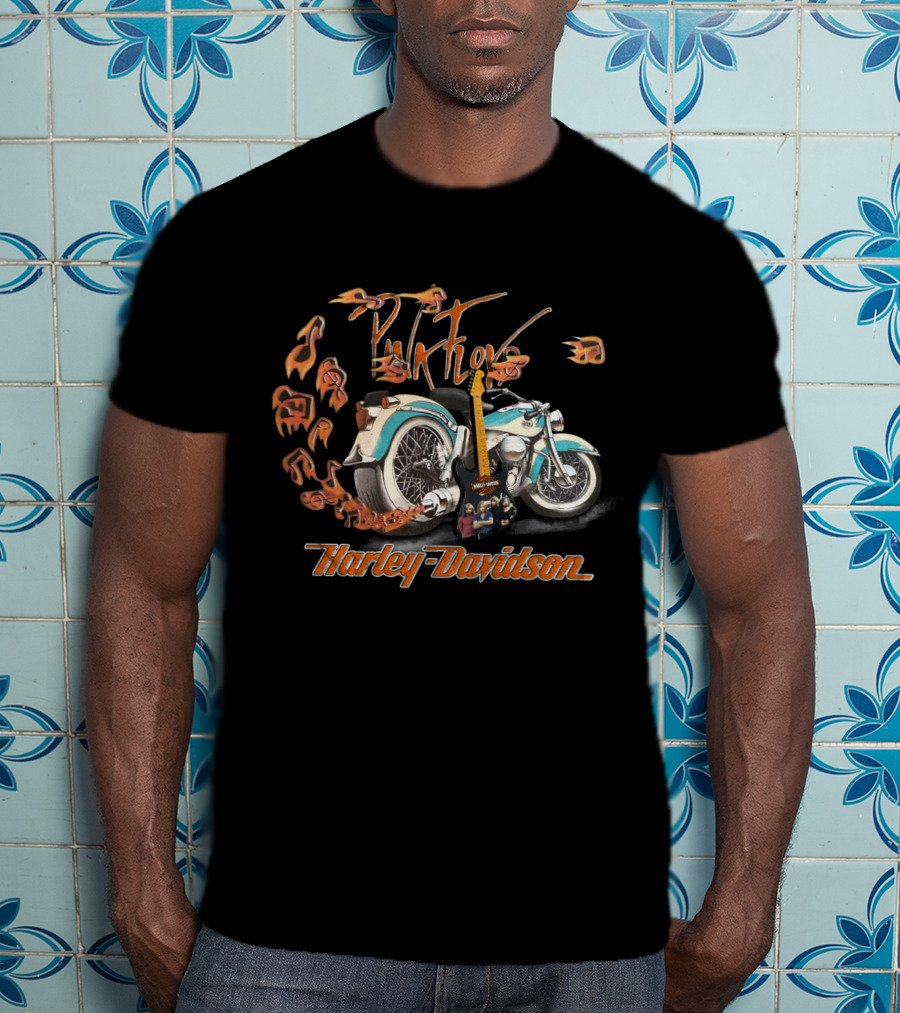 Pink Floyd Harley Davidson Motorcycle With Guitar And Musical Notes T-Shirt