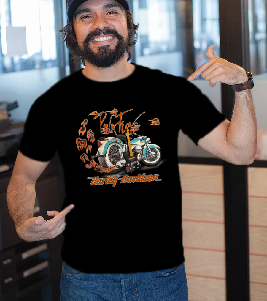 Pink Floyd Harley Davidson Motorcycle With Guitar And Musical Notes T-Shirt