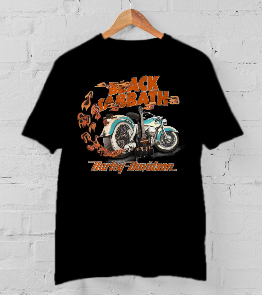 Black Sabbath Harley Davidson Motorcycle Flames Guitar T-Shirt