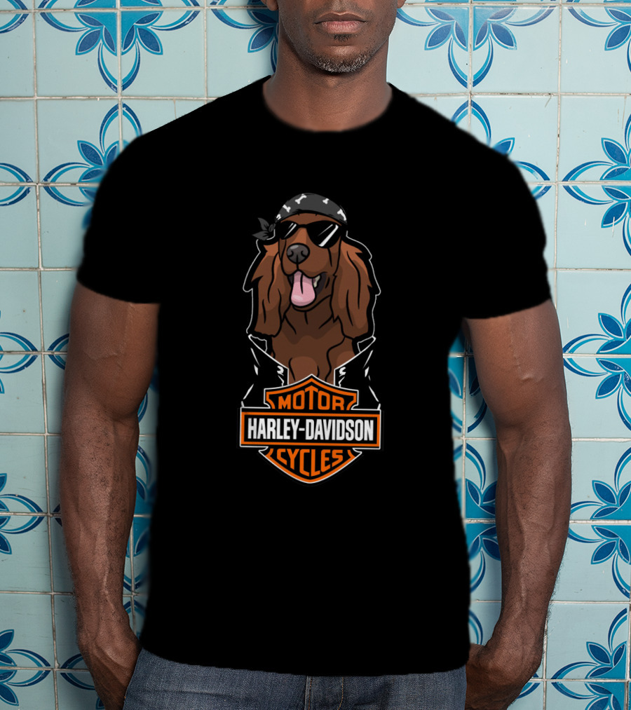 Harley Davidson Motor Cycles Irish Setter Bandana Sunglasses T-Shirt