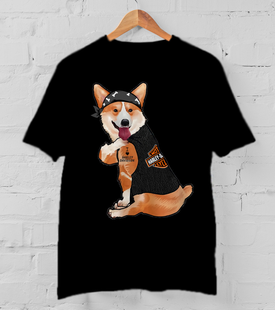 I Harley Davidson Corgi Biker With Bandana And Vest T-Shirt