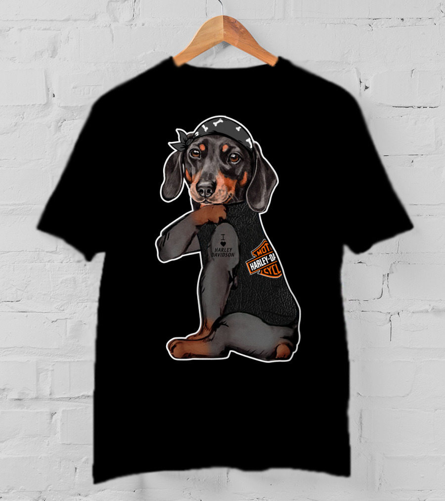 I Love Harley Davidson Motorcycle Dachshund T-Shirt
