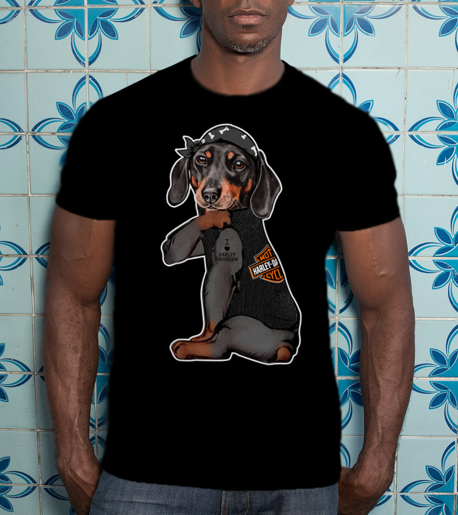I Love Harley Davidson Motorcycle Dachshund T-Shirt