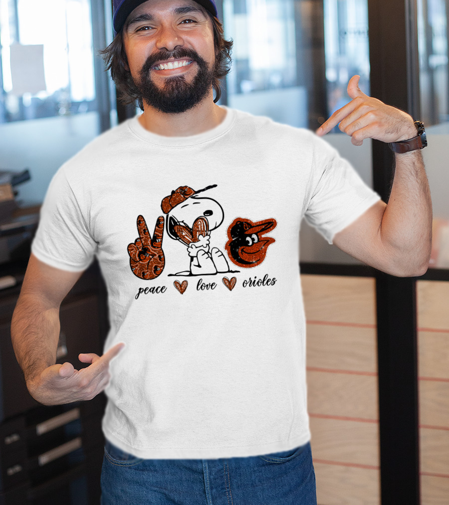 Peace Love Baltimore Orioles Snoopy T-Shirt