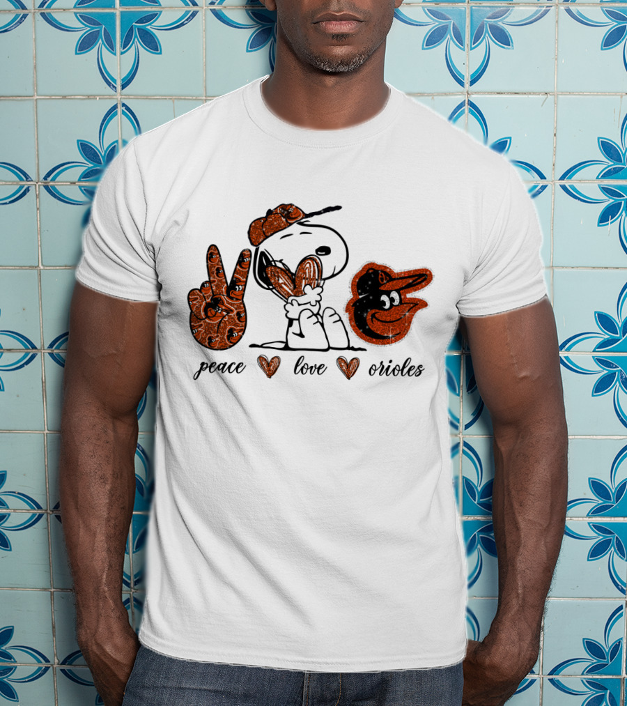 Peace Love Orioles Snoopy Cheerful Baltimore Baseball Spirit T-Shirt