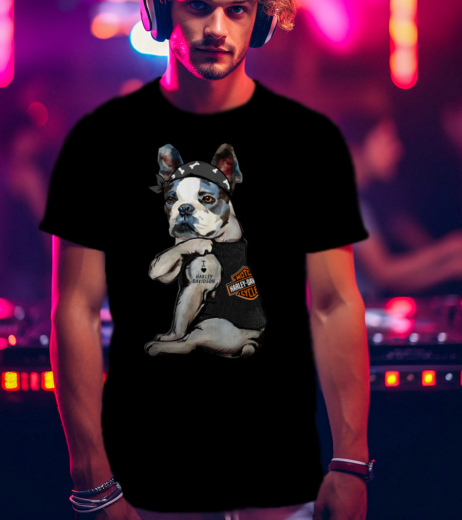 Boston Terrier Harley Davidson Cycle I Love Harley Davidson T-Shirt