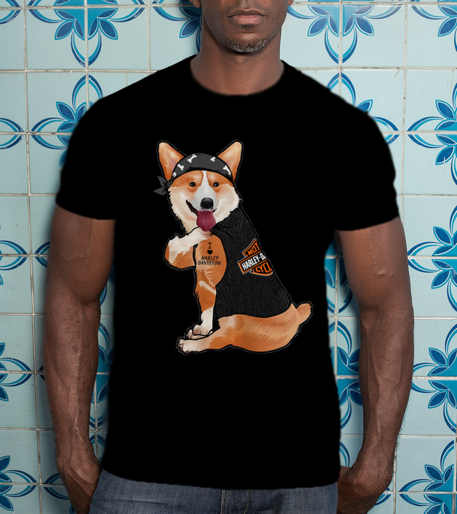 Harley Davidson Corgi With Bandana T-Shirt