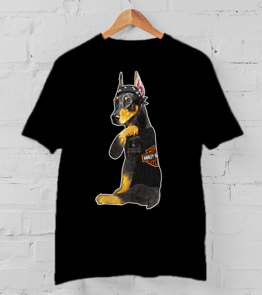 Harley Davidson Doberman Motorcycle Style T-Shirt