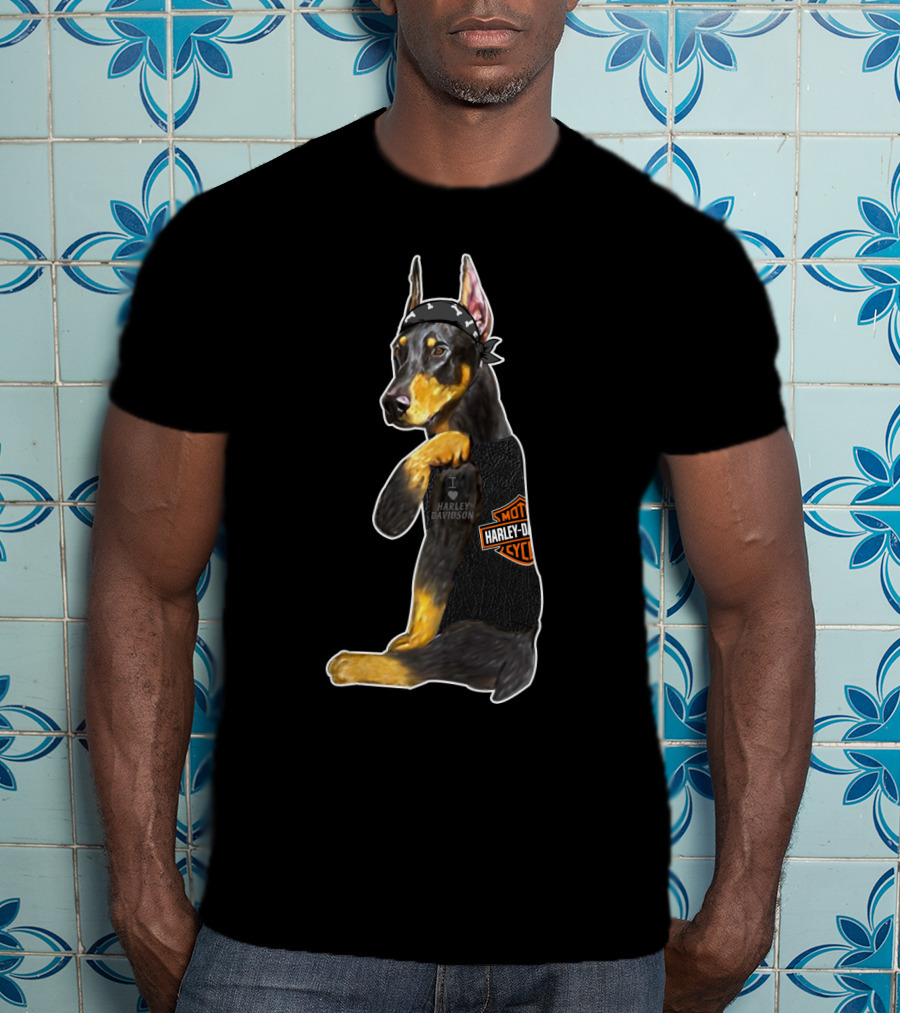 Harley Davidson Doberman Motorcycle Style T-Shirt