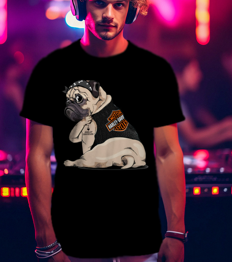 Pug Harley Davidson Motorcycles I Love Harley Davidson T-Shirt