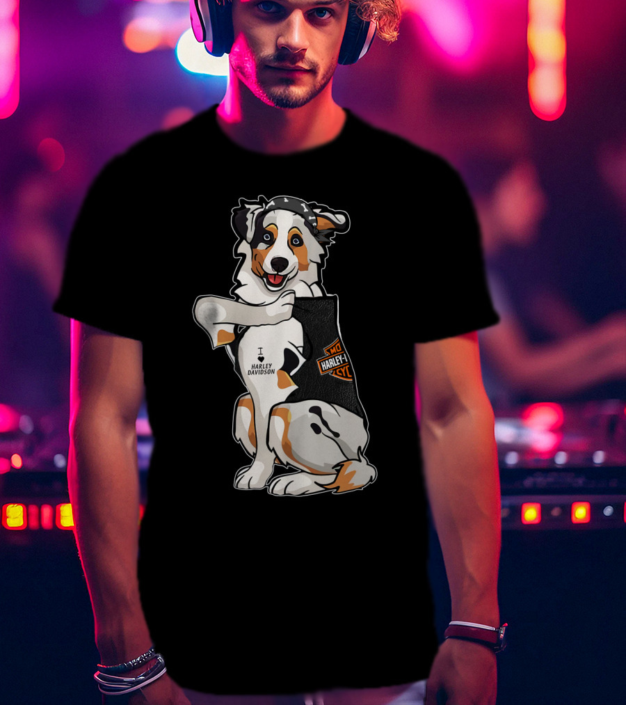 Australian Shepherd I Harley Davidson Motorcycle Fan T-Shirt
