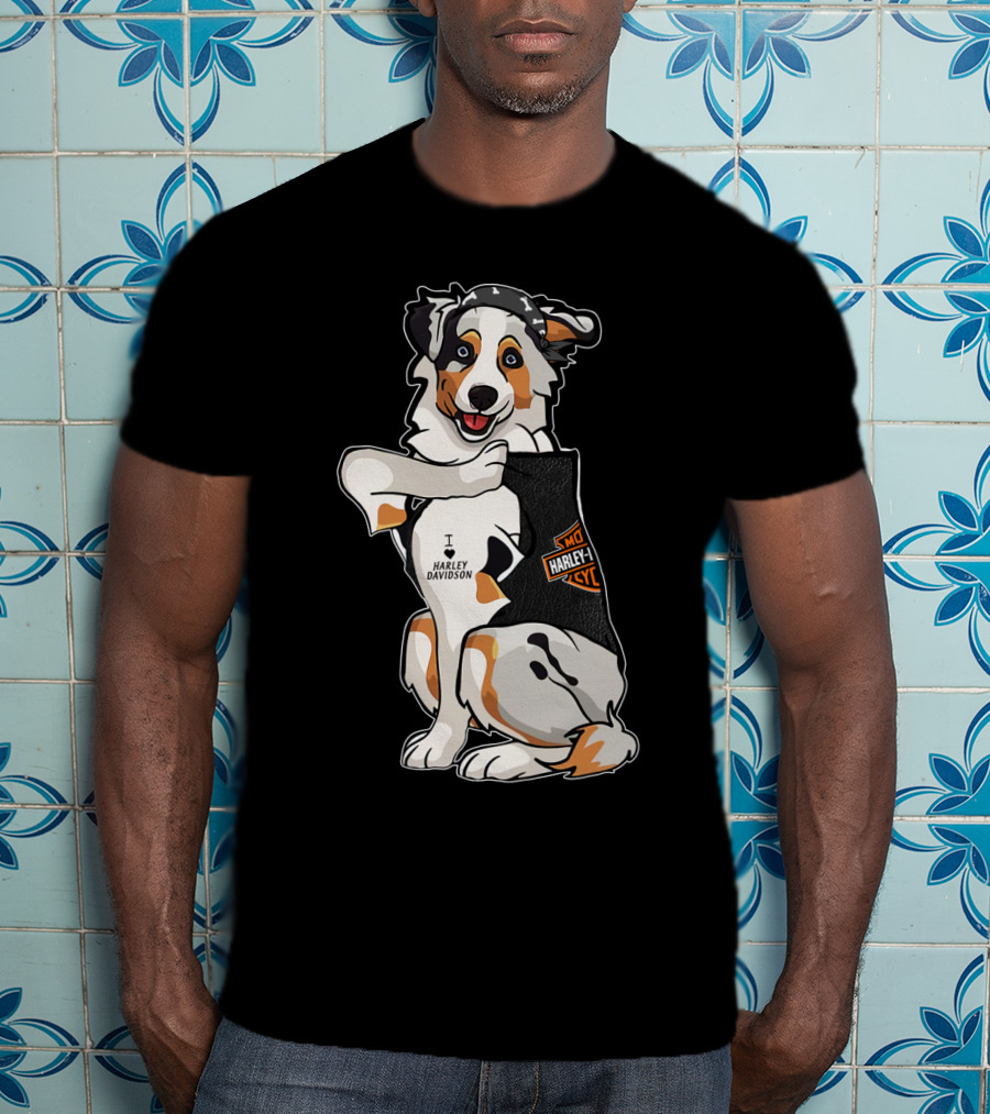 Australian Shepherd I Harley Davidson Motorcycle Fan T-Shirt