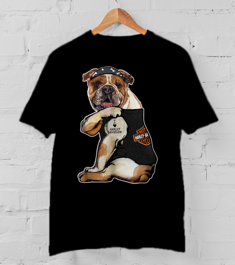 I Love Harley Davidson Bulldog Motorcycle Style T-Shirt
