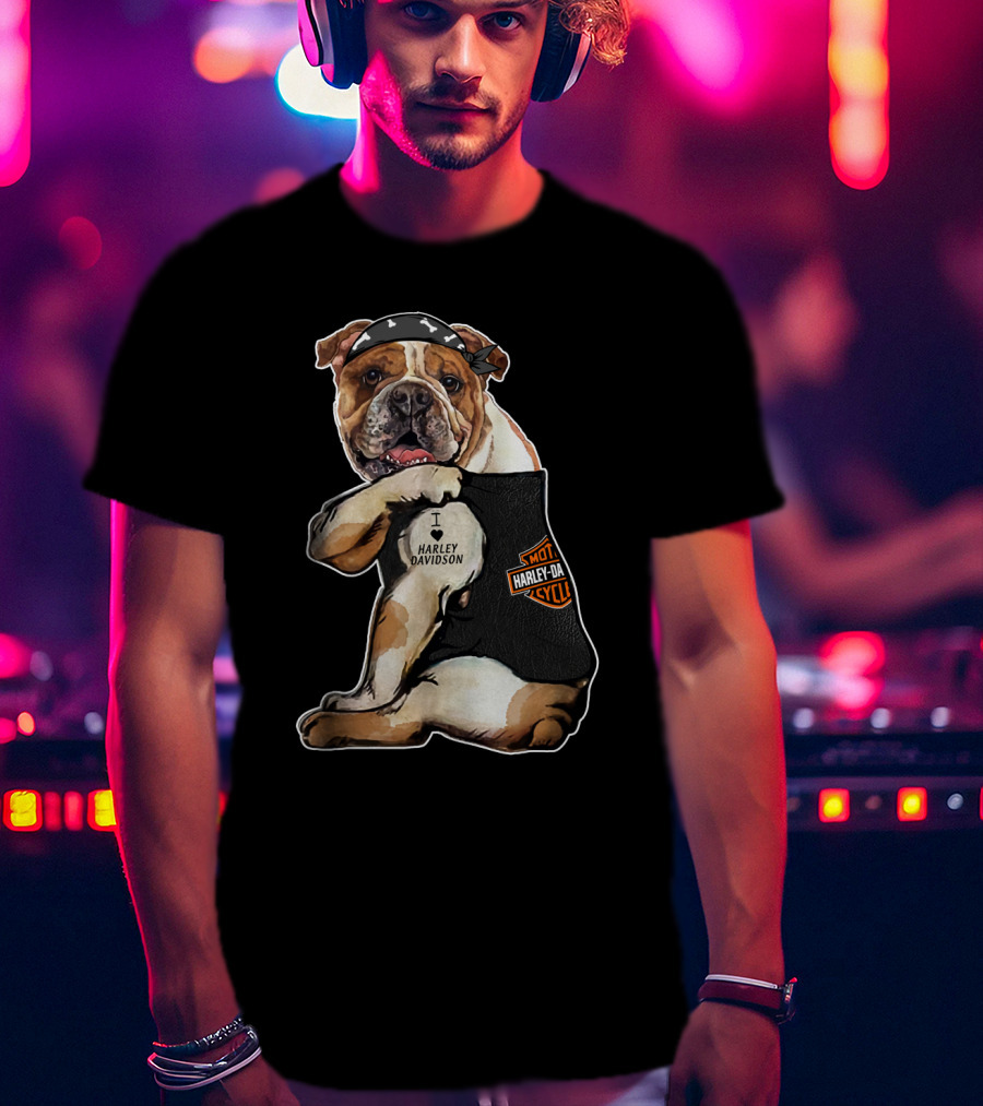 I Love Harley Davidson Bulldog Motorcycle Style T-Shirt