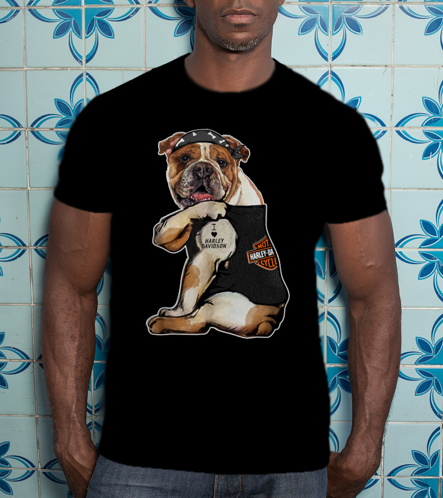 I Love Harley Davidson Bulldog Motorcycle Style T-Shirt
