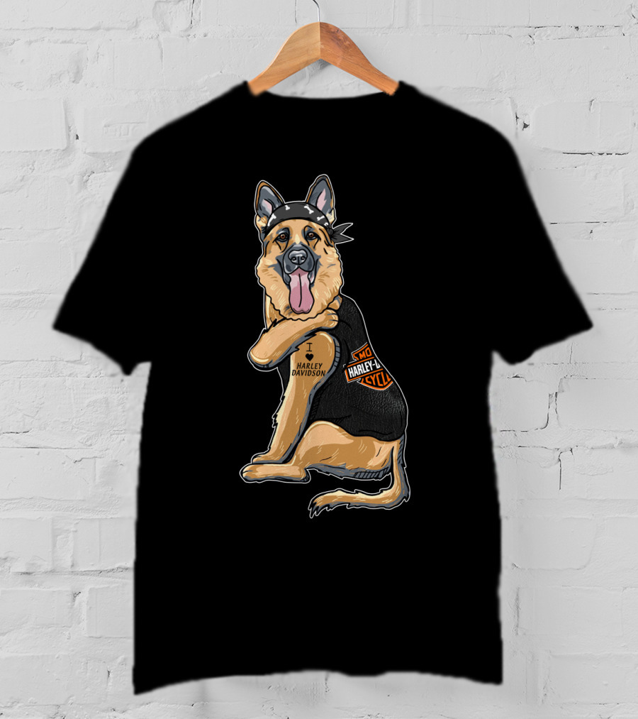 German Shepherd I Love Harley Davidson Motorcycle T-Shirt