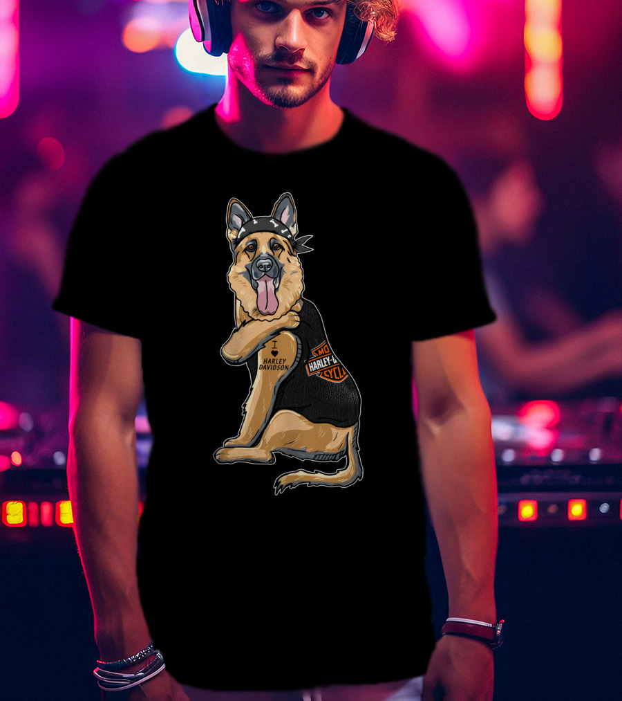German Shepherd I Love Harley Davidson Motorcycle T-Shirt
