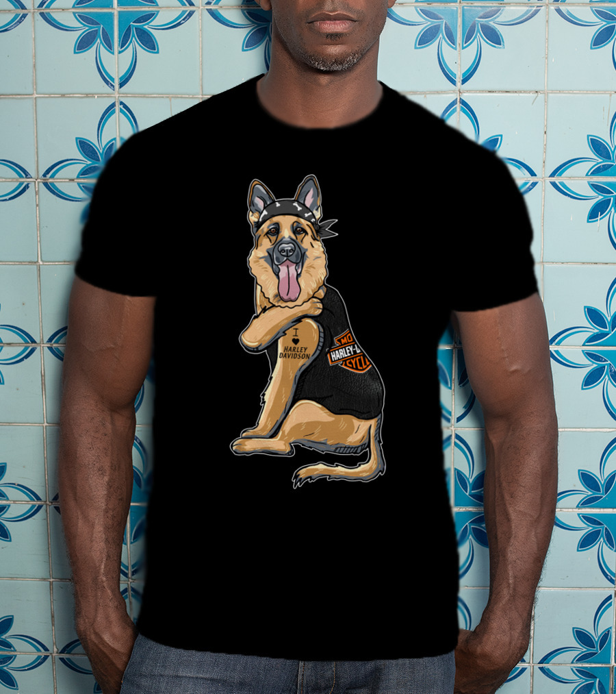 German Shepherd I Love Harley Davidson Motorcycle T-Shirt
