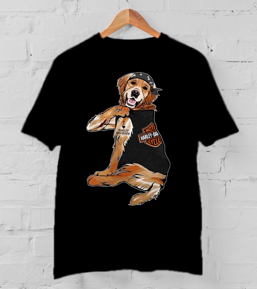 Harley Davidson Golden Retriever Motorcycle Pooch T-Shirt