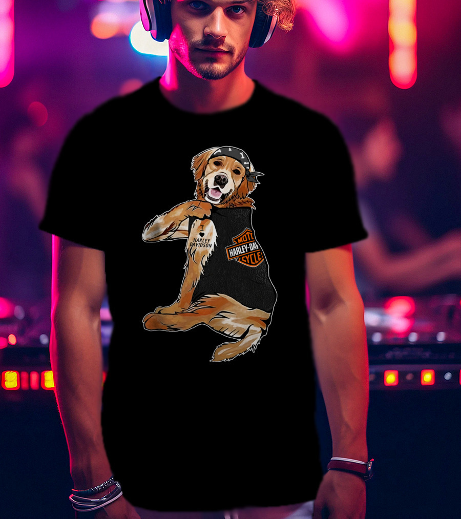 Harley Davidson Golden Retriever Motorcycle Pooch T-Shirt