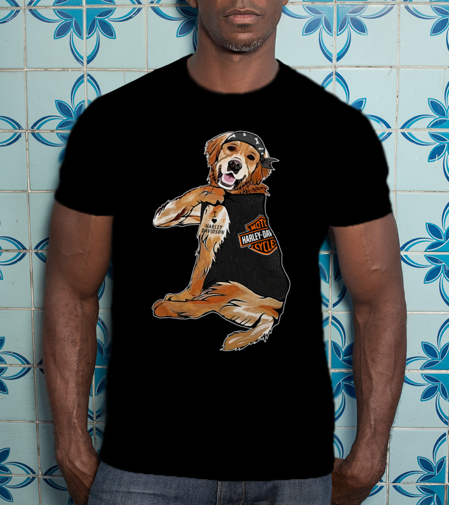 Harley Davidson Golden Retriever Motorcycle Pooch T-Shirt