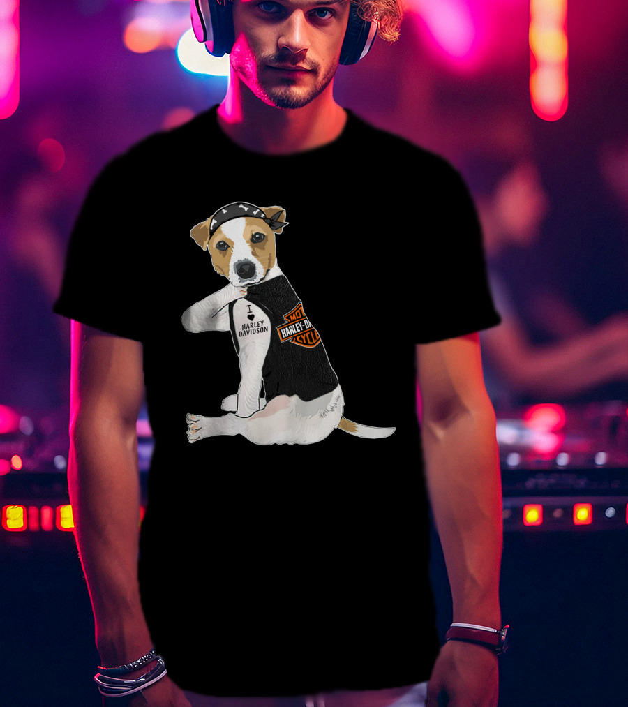 Harley Davidson Jack Russell Terrier Motorcycle Style T-Shirt