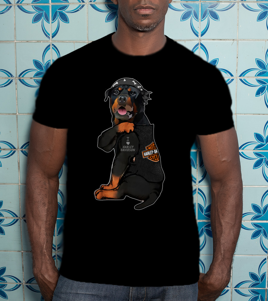Harley Davidson Rottweiler Puppy Bandana T-Shirt