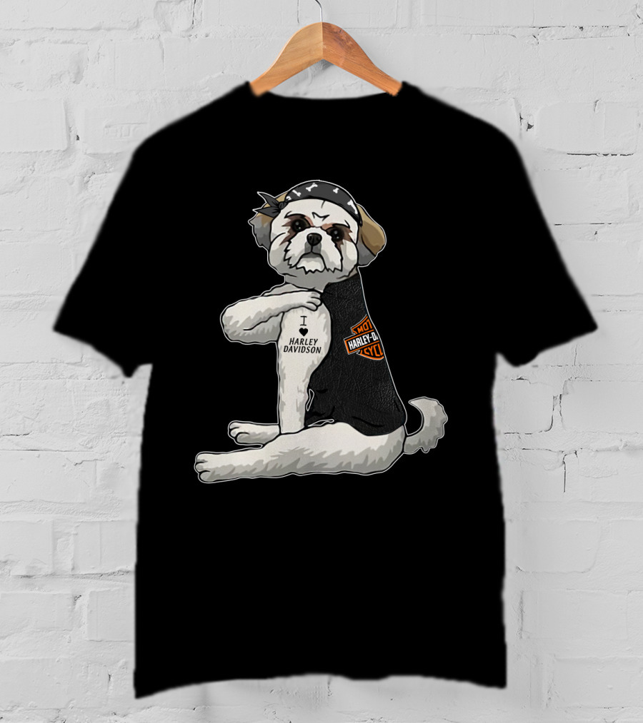 Shih Tzu Harley Davidson I Love Harley Davidson Motorcycle Dog T-Shirt