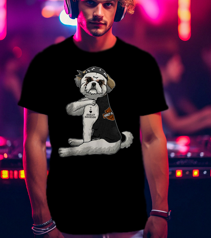 Shih Tzu Harley Davidson I Love Harley Davidson Motorcycle Dog T-Shirt