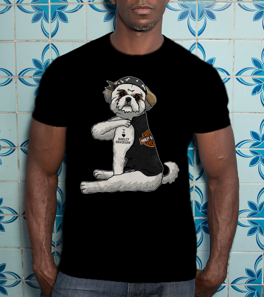 Shih Tzu Harley Davidson I Love Harley Davidson Motorcycle Dog T-Shirt