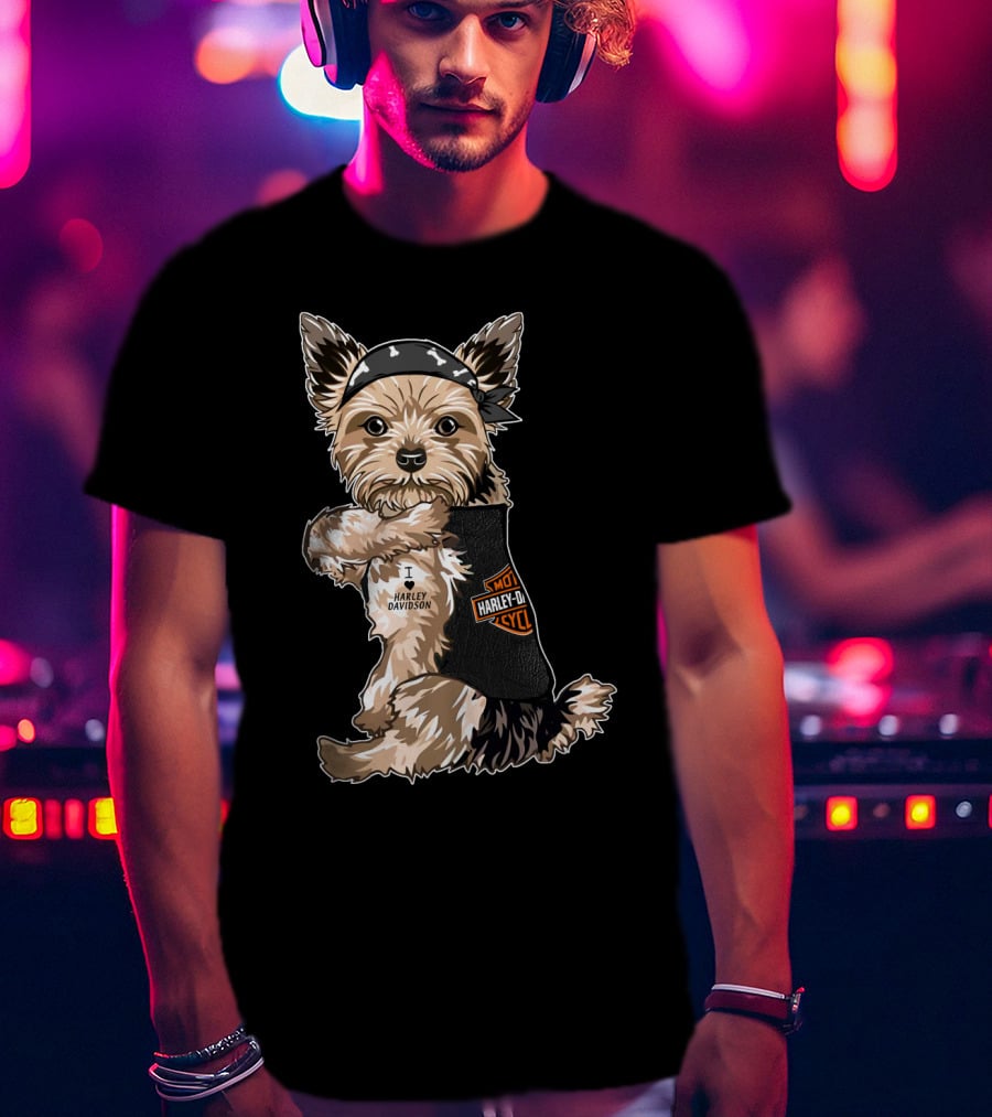 Yorkshire Terrier I Love Harley Davidson Motorcycles T-Shirt