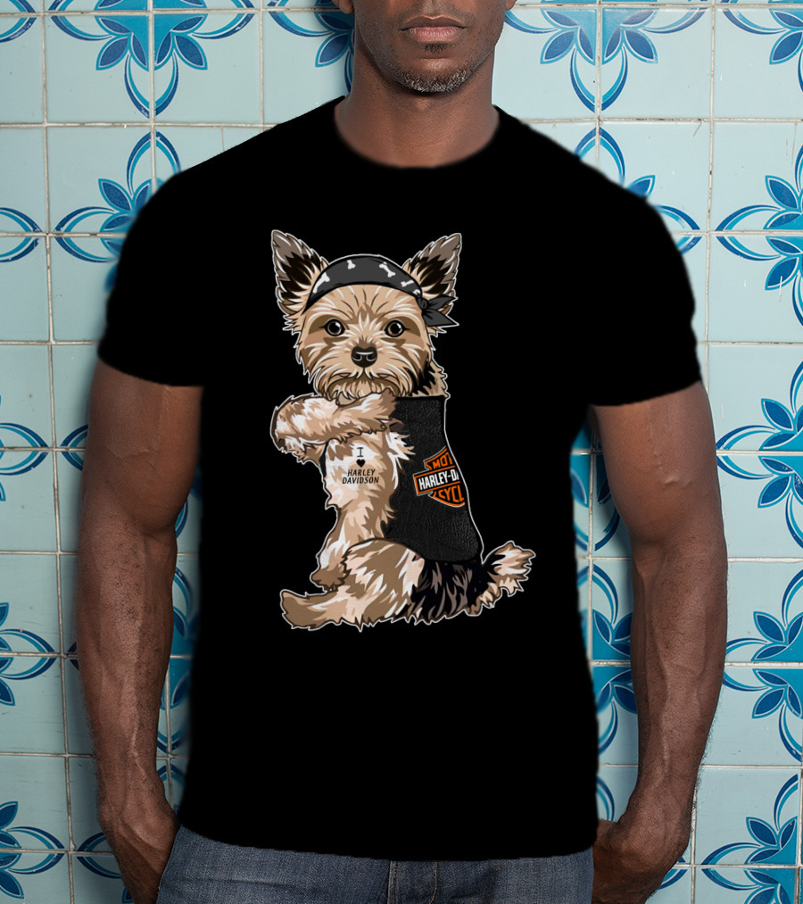 Yorkshire Terrier I Love Harley Davidson Motorcycles T-Shirt